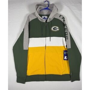 NWT Starter Green Bay Packers Full Zip Hoodie Men's XL Green Sweatshirt NFL Y2K